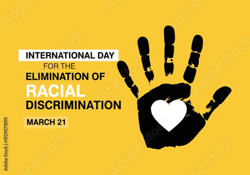 International day for the elimination of racial discrimination poster with hand and heart