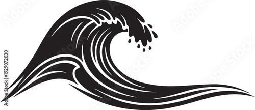  Water and Ocean wave splash silhouette, dynamic curved shape, vector