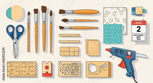 Crafting tools and supplies for diy projects and hobbies on a table