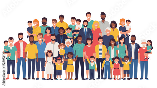 Exceptionally large and diverse group of families, individuals, and children of various ages and ethnicities standing together.