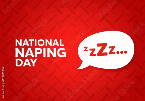 National napping day celebration with a sleepy speech bubble on red background