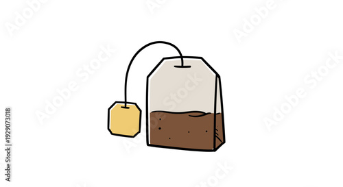 hand drawn tea bag with string and label simple minimalist illustration