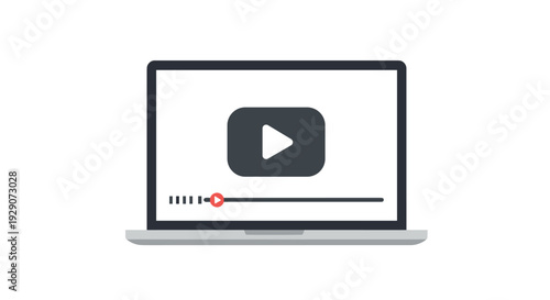laptop with video player interface on screen flat simple digital media concept