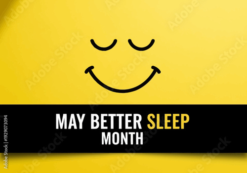 Smiling face with closed eyes on yellow background for better sleep month