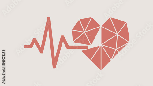 A stylized geometric heart with a broken ECG line on a beige background