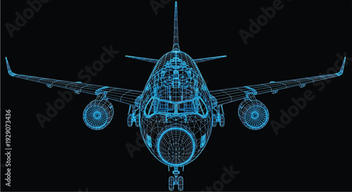 Airplane Blueprint Design – Aviation Engineering Technical Drawing and Aircraft Schematic