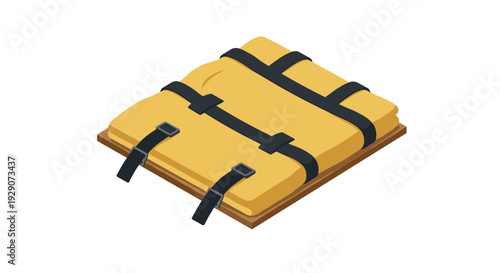 yellow life jacket or flotation vest with black straps and buckles isometric illustration