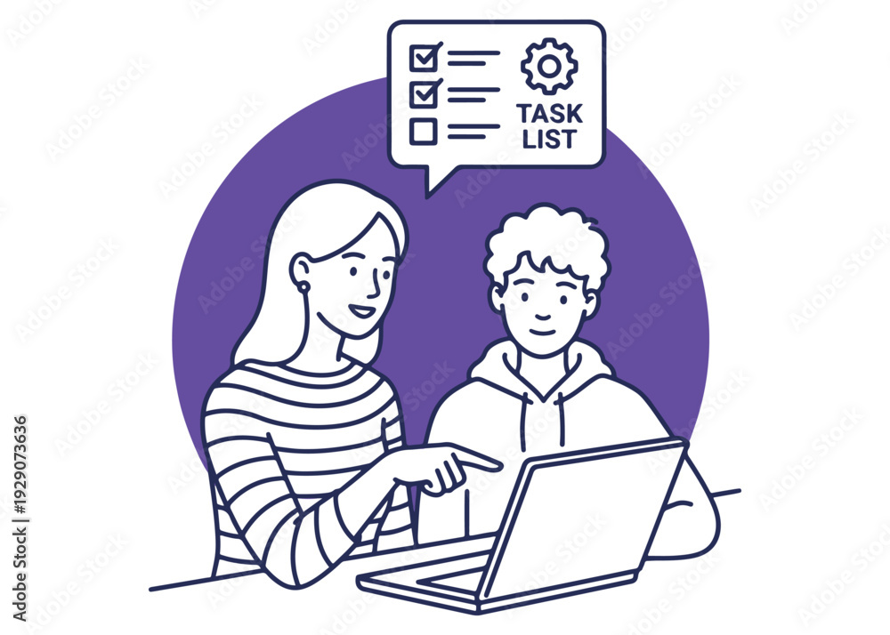 Naklejka premium Team planning tasks with laptop for project management and collaboration