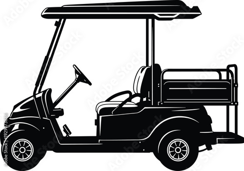 Black golf cart silhouette isolated on white background for sports recreation electric vehicle transportation leisure club car and outdoor activity icon