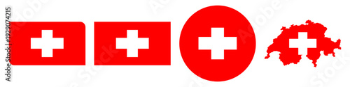 switzerland circular flag, switzerland rectangular flag, switzerland map flag flat icon