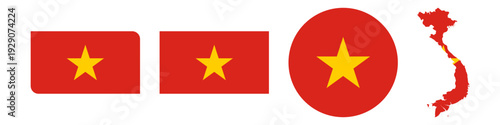 vietnam circular flag, vietnam rectangular flag, vietnam map flag flat icon