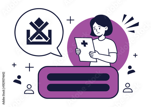 Sad woman with document, health problem, medical diagnosis, sick person concept