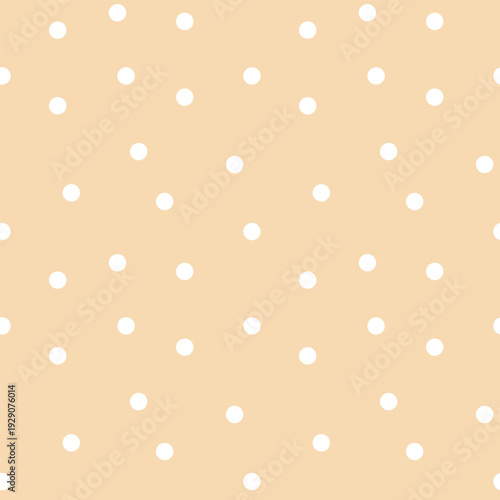 Seamless minimal pattern with white polka dots on pastel beige background. Soft and simple decorative design suitable for textile, wallpaper, wrapping paper and modern surface design