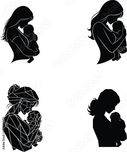 Mother's day tribute silhouette of mothers and their babies