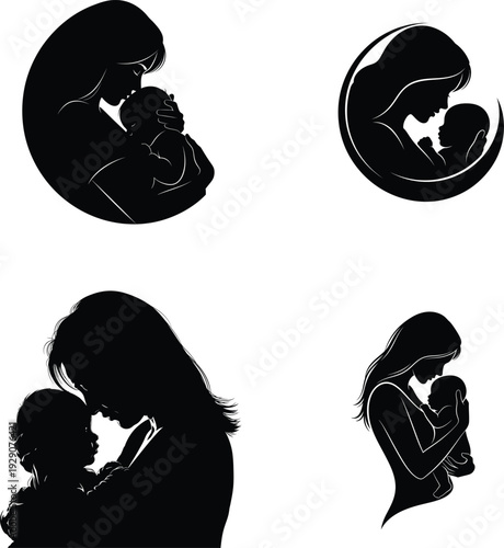 Mother day silhouettes family love motherhood