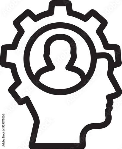 Silhouette of a head with a gear inside, representing process and thinking