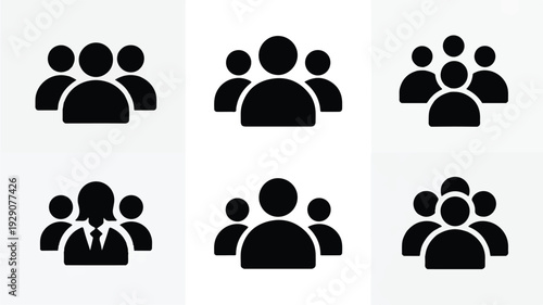 black and white icons of people in different groups  teamwork and community