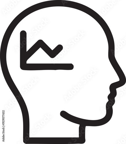Head silhouette with a simple graph line inside, representing business