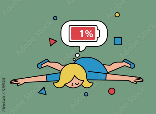 Exhausted Woman with 1% Battery