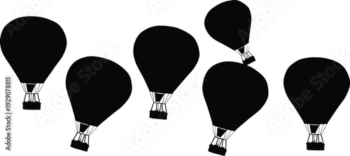 Black hot air balloons on white background black silhouettes flying balloons balloon shapes
