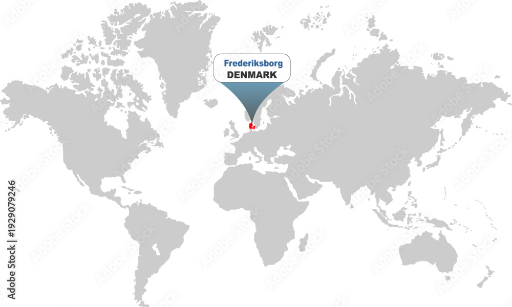 Fototapeta premium Frederiksborg Denmark map showing highlighted location in Europe.