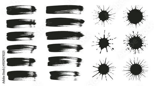 blackinkbrushstrokesandsplattersonwhitebackground