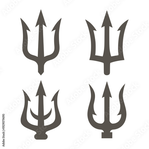 Trident Icon Set with Multiple Triple Spear Head Variations for Maritime and Security Branding Vector Illustration