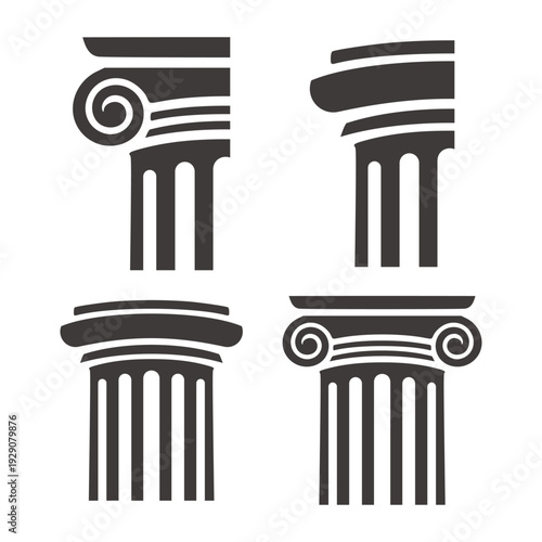 Classic Greek Pillar Icon Set with Multiple Column Head Variations for Law Firm and Architectural Branding Vector Illustration