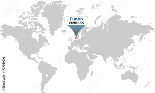 Funen Denmark map showing highlighted location in Europe.