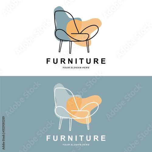 furniture logo, home furnishing design, room icon illustration, table, chair, lamp, frame, clock, flower pot