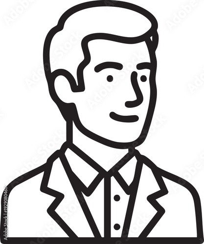 Stylized outline of a smiling man in a suit, representing a confident businessman