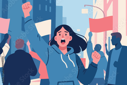 Illustration Of A Woman Wearing A Jacket Taking Part In A Demonstration Vector Design Template