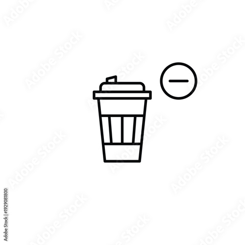 Coffee takeaway cup with holder and minus. Hot drink removed. Pixel perfect, editable stroke vector icon