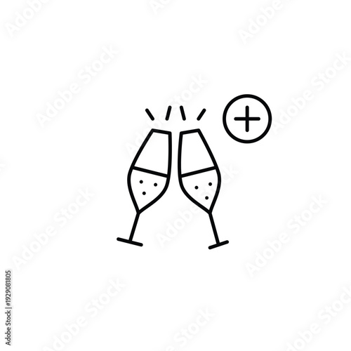 Party upgrade. Celebration event. Toasting with champagne and plus symbol. Pixel perfect, editable stroke vector icon