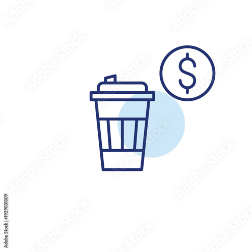 Takeaway coffee cup and dollar. Drinks price, budget friendly cafe. Expensive barista drinks. Pixel perfect, editable stroke vector icon