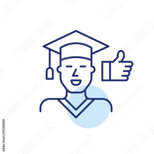 Man in graduation hat and like. Academic approval and education success, degree achievement. Pixel perfect, editable stroke vector icon