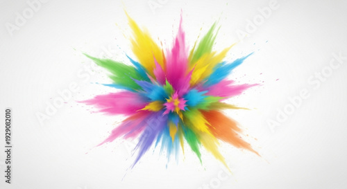 Vibrant multicolored explosion of pink blue green yellow and orange hues on white background abstract dynamic energy
