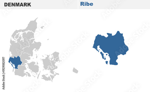 Ribe Denmark map showing highlighted location in Europe.