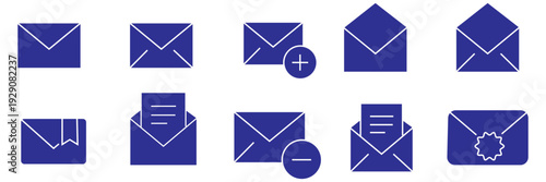Envelope icon set, email symbol vector pack, editable, isolated, black and blue design, messaging UI clipart, communication graphic