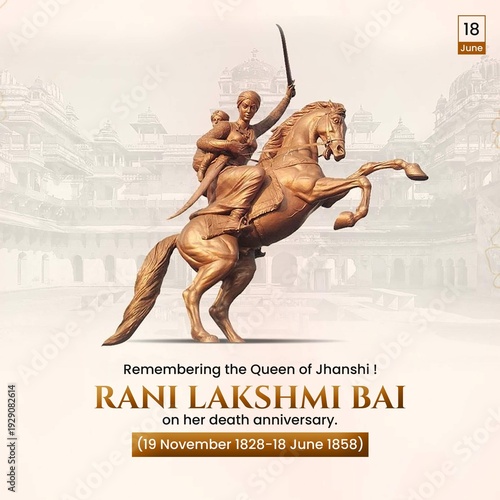 Cuadro en lienzo Rani Lakshmi Bai on her death anniversary (June 18), featuring her iconic bronze statue on horseback