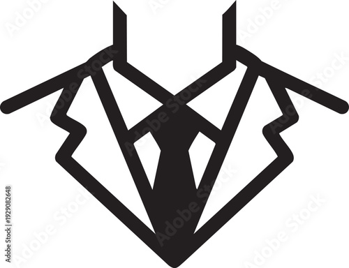 Abstract minimalist icon of a suit and tie, representing business and formality.
