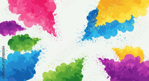 Vibrant colorful paint splatters on white background abstract art design elements creative colorful textures