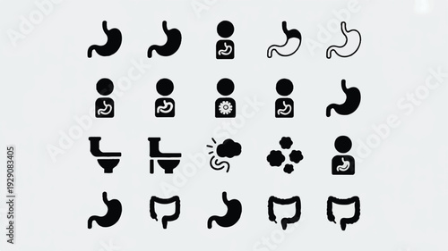 Collection of various digestive system and stomach related icons and symbols