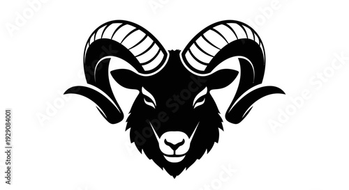 Black Ram Head with Large Horns, a Striking Silhouette.