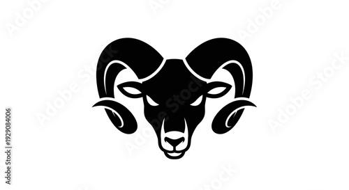 Black Ram Head Silhouette with Majestic Horns.
