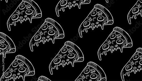 Pizza Pattern Design. Seamless Slice Motif. Hand Drawn Outline. Decorative Food Background. Packaging Textile Use.