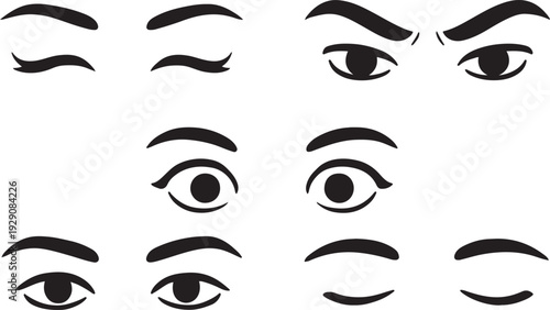 A collection of various black eye shapes and expressions in a grid