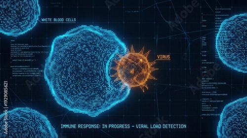 Wallpaper Mural Digital Dot Matrix Visualization of White Blood Cells Attacking Virus Torontodigital.ca