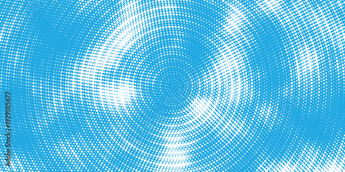 Modern frost swirl background, icy blue and white halftone dots, radial frozen vortex pattern. background illustration