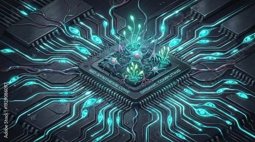 Wallpaper Mural Futuristic Bio-Engineered Microchip with Organic Veins and Glowing Circuits Torontodigital.ca